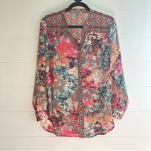 Figueroa & Flowers Sz M Sheer Paisley & Floral Button up